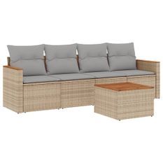 Salon de jardin avec coussins 5 pcs beige résine tressée
