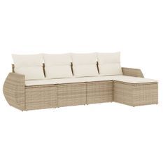 Salon de jardin avec coussins 5 pcs beige résine tressée