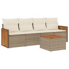 Salon de jardin avec coussins 5 pcs beige résine tressée