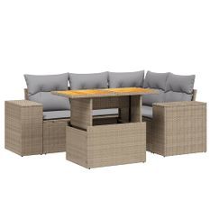 Salon de jardin avec coussins 5 pcs beige résine tressée