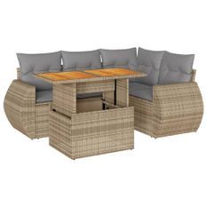 Salon de jardin avec coussins 5 pcs beige résine tressée