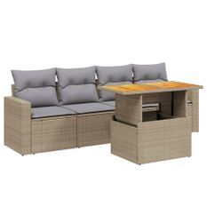 Salon de jardin avec coussins 5 pcs beige résine tressée