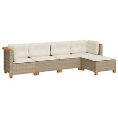Salon de jardin avec coussins 5 pcs beige résine tressée
