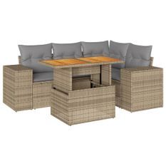 Salon de jardin avec coussins 5 pcs beige résine tressée