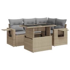 Salon de jardin avec coussins 5 pcs beige résine tressée