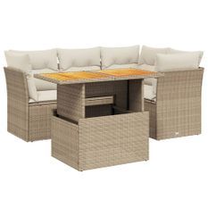 Salon de jardin avec coussins 5 pcs beige résine tressée