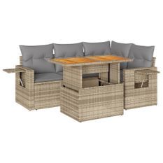 Salon de jardin avec coussins 5 pcs beige résine tressée