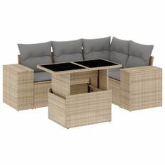 Salon de jardin avec coussins 5 pcs beige résine tressée