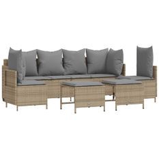 Salon de jardin avec coussins 5 pcs beige résine tressée