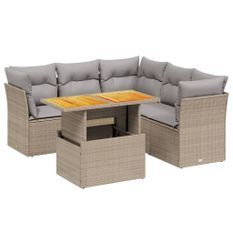 Salon de jardin avec coussins 5 pcs beige résine tressée