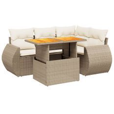 Salon de jardin avec coussins 5 pcs beige résine tressée