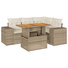 Salon de jardin avec coussins 5 pcs beige résine tressée