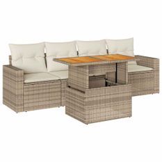 Salon de jardin avec coussins 5 pcs beige résine tressée