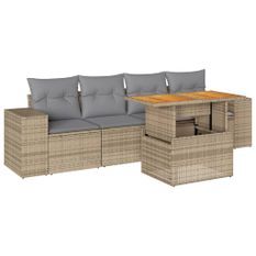 Salon de jardin avec coussins 5 pcs beige résine tressée