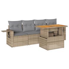 Salon de jardin avec coussins 5 pcs beige résine tressée