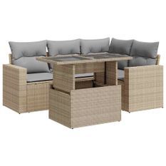 Salon de jardin avec coussins 5 pcs beige résine tressée