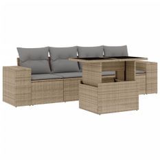 Salon de jardin avec coussins 5 pcs beige résine tressée