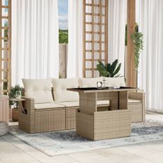 Salon de jardin avec coussins 5 pcs beige résine tressée