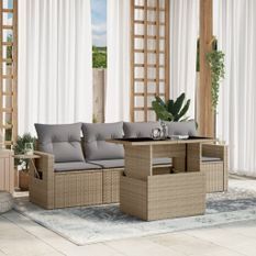 Salon de jardin avec coussins 5 pcs beige résine tressée