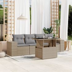 Salon de jardin avec coussins 5 pcs beige résine tressée