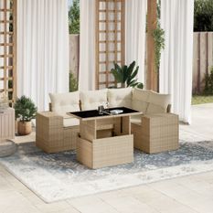 Salon de jardin avec coussins 5 pcs beige résine tressée