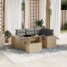 Salon de jardin avec coussins 5 pcs beige résine tressée