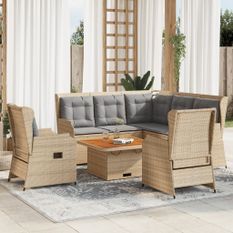 Salon de jardin avec coussins 5 pcs beige résine tressée