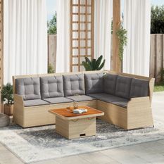 Salon de jardin avec coussins 5 pcs beige résine tressée