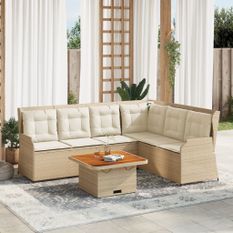 Salon de jardin avec coussins 5 pcs beige résine tressée