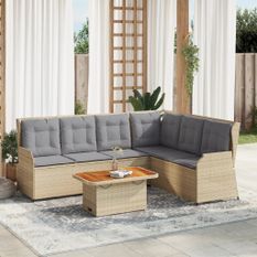 Salon de jardin avec coussins 5 pcs beige résine tressée