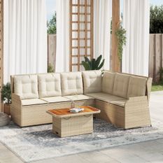 Salon de jardin avec coussins 5 pcs beige résine tressée