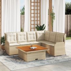 Salon de jardin avec coussins 5 pcs beige résine tressée