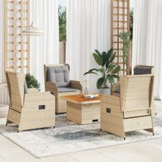 Salon de jardin avec coussins 5 pcs beige résine tressée