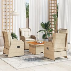 Salon de jardin avec coussins 5 pcs beige résine tressée