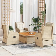 Salon de jardin avec coussins 5 pcs beige résine tressée