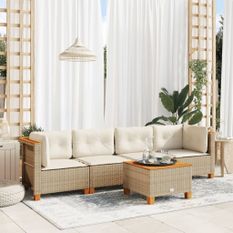 Salon de jardin avec coussins 5 pcs beige résine tressée