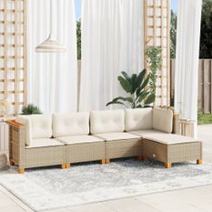 Salon de jardin avec coussins 5 pcs beige résine tressée