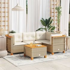 Salon de jardin avec coussins 5 pcs beige résine tressée