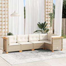 Salon de jardin avec coussins 5 pcs beige résine tressée