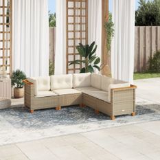 Salon de jardin avec coussins 5 pcs beige résine tressée