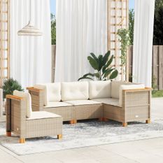 Salon de jardin avec coussins 5 pcs beige résine tressée