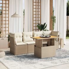 Salon de jardin avec coussins 5 pcs beige résine tressée