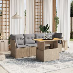 Salon de jardin avec coussins 5 pcs beige résine tressée