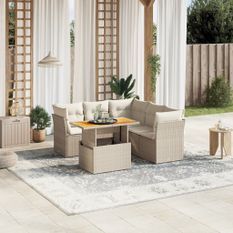 Salon de jardin avec coussins 5 pcs beige résine tressée