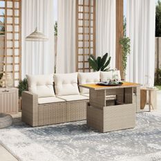 Salon de jardin avec coussins 5 pcs beige résine tressée