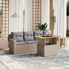 Salon de jardin avec coussins 5 pcs beige résine tressée