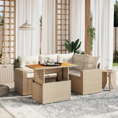 Salon de jardin avec coussins 5 pcs beige résine tressée