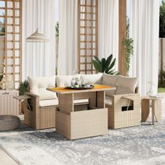 Salon de jardin avec coussins 5 pcs beige résine tressée