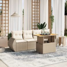 Salon de jardin avec coussins 5 pcs beige résine tressée