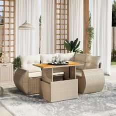 Salon de jardin avec coussins 5 pcs beige résine tressée